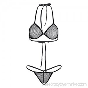 Freebily Women's Sheer Extreme Fishnet Lingerie Sexy Bikini Swimwear G-String Thong Set Black B078JTX9TL